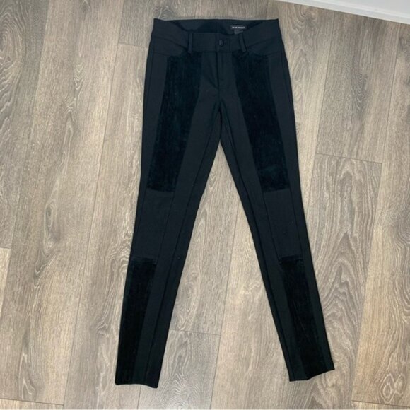 Club Monaco Suede Panelled Skinny Riding Pants Trousers High Rise Black Size 00 - Picture 11 of 16